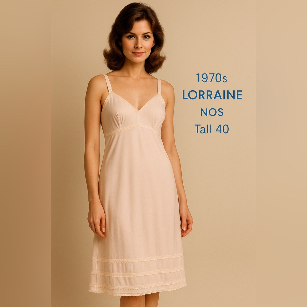VTG 1970s Lorraine Slip • NOS w/ Tags • Antron III Nylon • 40 Tall